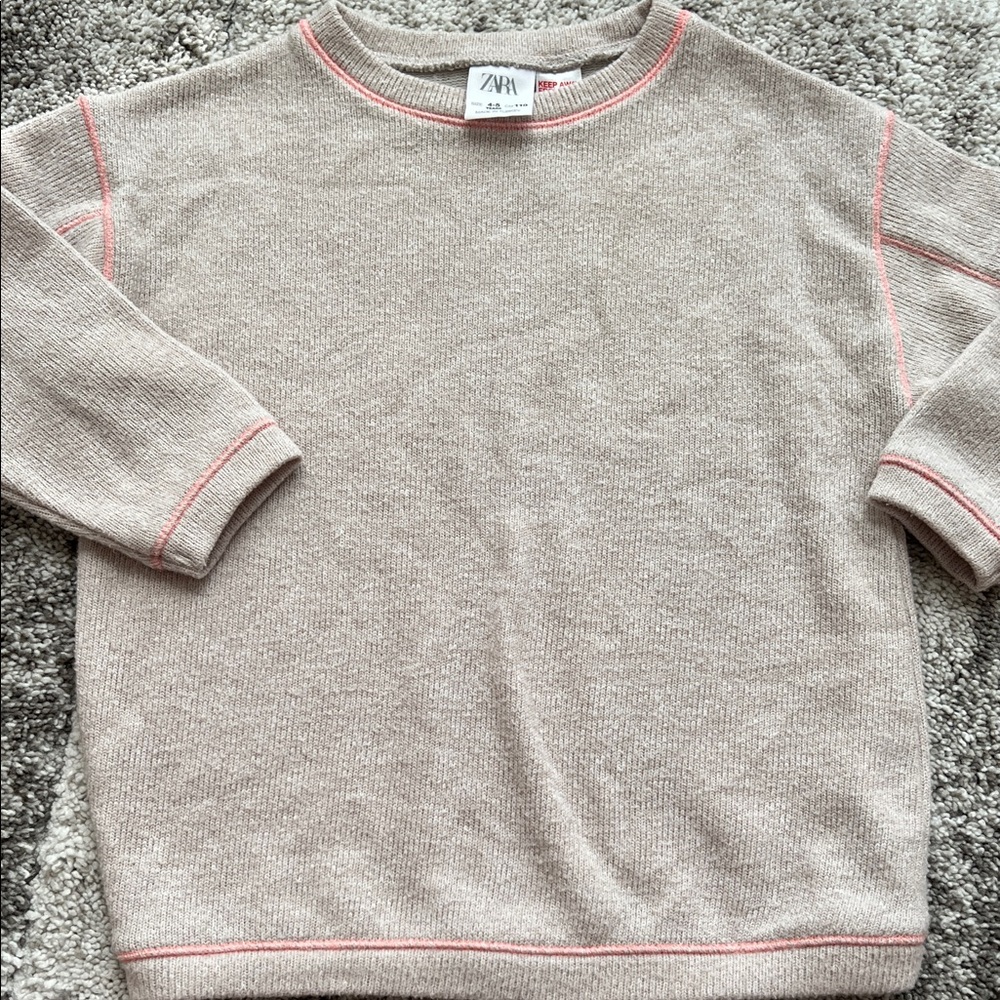 Zara Taupe Knit Sweater with Pink Trim